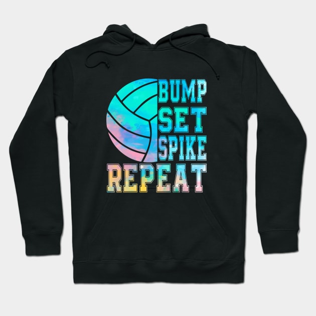 colorful Teen Girls Volleyball Bump Set Spike Repeat Hoodie by Nicki-Merch